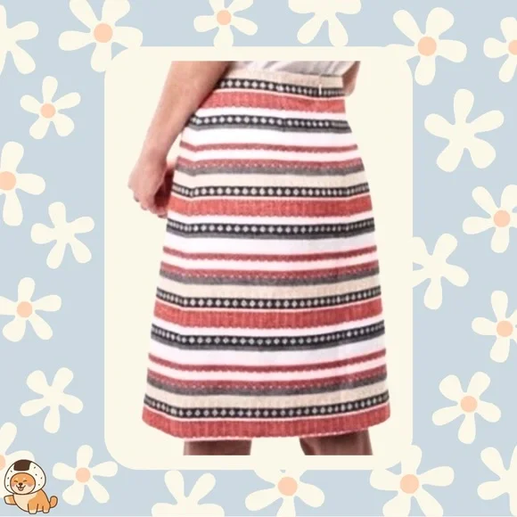 LOFT Outlet Geometric Striped Embroidered/Textured Mini Skirt, Sz 4 - Picture 3 of 8